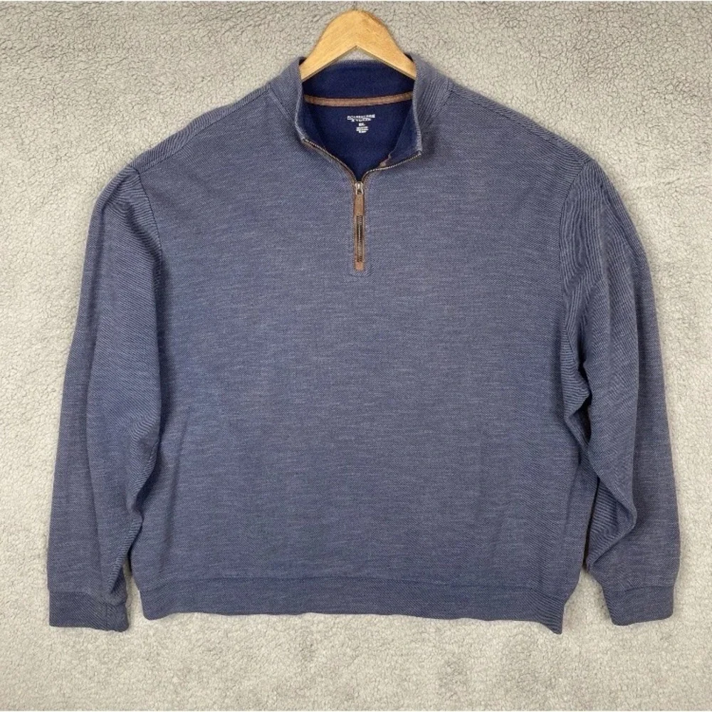 Roundtree & Yorke Sweater XXL Heather Blue Long Sleeve 1/4 Zip Pullover Cotton